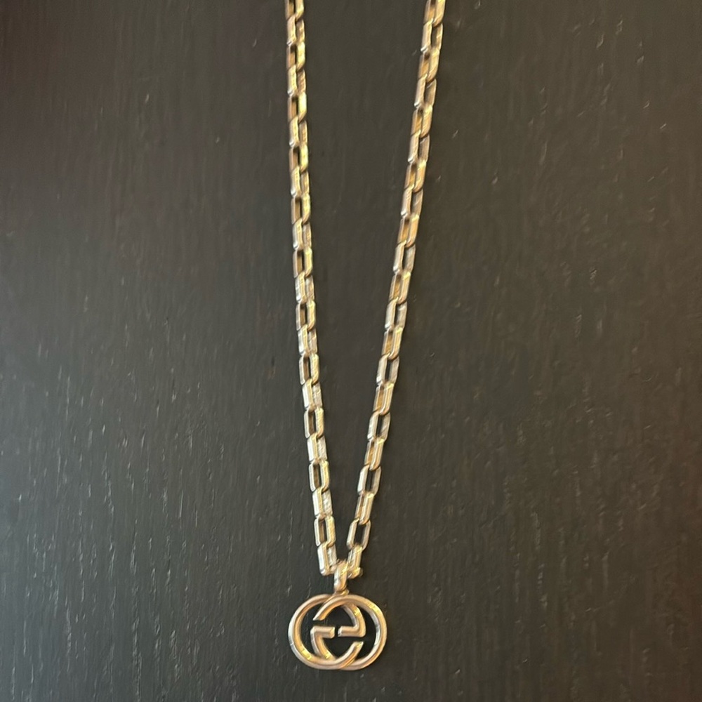 Gucci Silver Pendant Logo Necklac